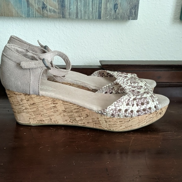 Toms Shoes - TOMS Macrame Suede Ankle Strap Cork Wedge Sandals